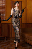 Black Apricot Gatsby Sheath Square Neck 1920s Dress with Sequins