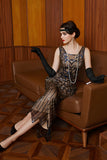 Black Apricot Gatsby Sheath Square Neck 1920s Dress with Sequins