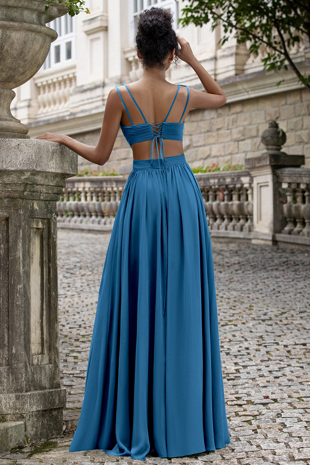 Wedtrend Women Ink Blue Wedding Party Guest Dress A Line V Neck Pleated Backless Chiffon Maxi Dress with Lace Up Back WEDTREND Wedtrend Women Ink Blue Wedding Party Guest Dress A Line V Neck Pleated Backless Chiffon Maxi Dress with Lace Up Back WEDTREND