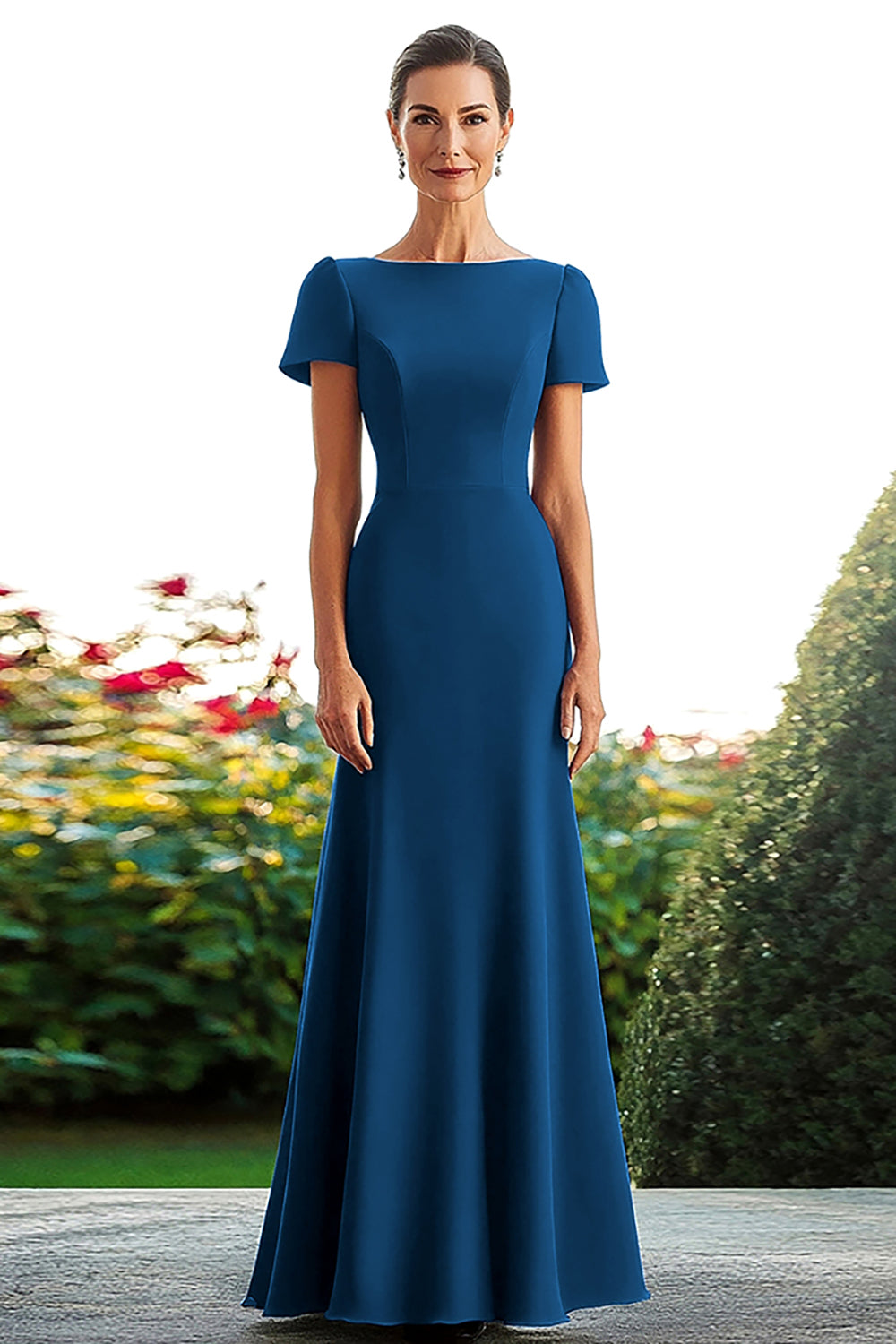 WEDTREND Women Black Mother Of The Bride Dress Bateau Neck Short Sleeve A Line Long Formal Dress WEDTREND Women Black Mother Of The Bride Dress Bateau Neck Short Sleeve A Line Long Formal Dress