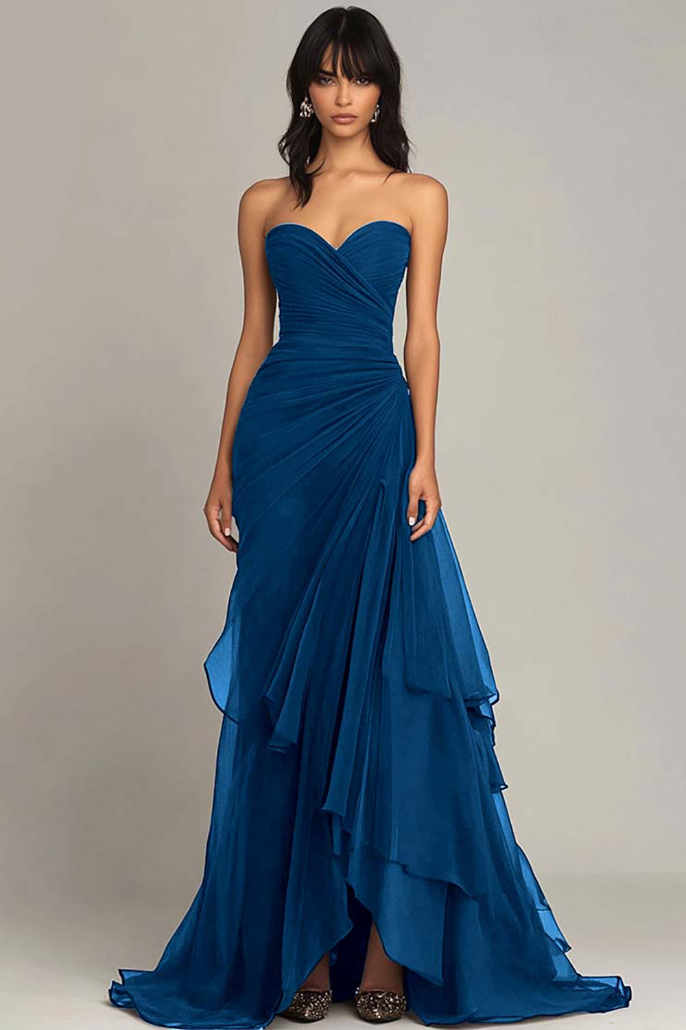 WEDTREND Women Dark Brown Sweetheart Ruffled Formal Dress Ruched Strapless Mermaid Evening Dress WEDTREND Women Dark Brown Sweetheart Ruffled Formal Dress Ruched Strapless Mermaid Evening Dress