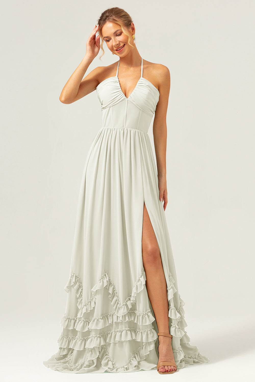 Wedtrend Women A Line Bridesmaid Dress with Slit Halter Lace Up Back Chiffon Long Wedding Guest Dress WEDTREND Wedtrend Women A Line Bridesmaid Dress with Slit Halter Lace Up Back Chiffon Long Wedding Guest Dress WEDTREND