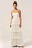 A-Line Sweetheart Floor Length Tiered Chiffon Bridesmaid Dress