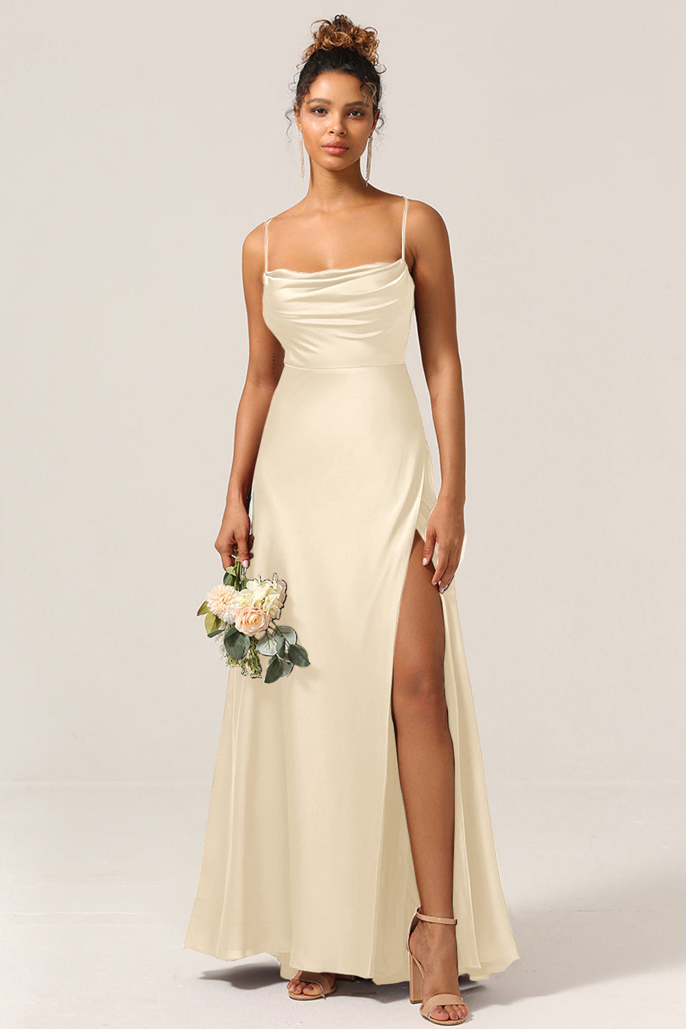 A-Line Spaghetti Straps Floor-Length Satin Bridesmaid Dress With Sleeveless