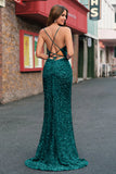 Light Blue Mermaid Sparkly Sequins Long Prom Dress with Slit