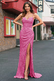 Light Blue Mermaid Sparkly Sequins Long Prom Dress with Slit