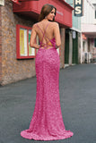 Dark Green Mermaid Spaghetti Straps Sparkly Sequins Long Prom Dress with Slit