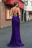 Light Blue Mermaid Sparkly Sequins Long Prom Dress with Slit