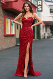 Light Blue Mermaid Sparkly Sequins Long Prom Dress with Slit