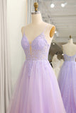 Sparkly Gradient Purple A Line Tulle Long Prom Dress With Appliques