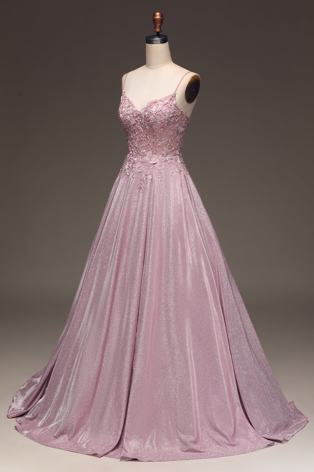 Wedtrend Women Sparkly Blush Long Prom Dress A Line Beaded Applique Long Prom Dress with Pocket, Blush / US26W Wedtrend Women Sparkly Blush Long Prom Dress A Line Beaded Applique Long Prom Dress with Pocket, Blush / US26W
