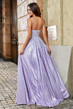 Glitter Lilac A-Line Spaghetti Straps Long Prom Dress With Beading