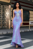 Sparkly Purple Mermaid Spaghetti Straps Prom Dress with Sequins