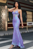 Sparkly Purple Mermaid Spaghetti Straps Prom Dress with Sequins
