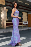 Sparkly Purple Mermaid Spaghetti Straps Prom Dress with Sequins