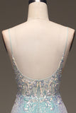 Sparkly Grey Blue Mermaid Spaghetti Straps Sequin Prom Dress With Slit