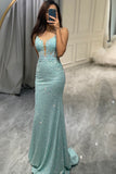 Sparkly Light Green Mermaid Long Sequins Prom Dress With Appliques