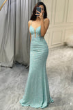 Sparkly Light Green Mermaid Long Sequins Prom Dress With Appliques