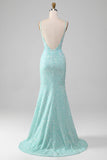 Sequins Sparkly Light Green Mermaid Long Prom Dress with Slit