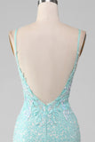 Mermaid Light Green Sparkly Sequins Long Prom Dress With Appliques