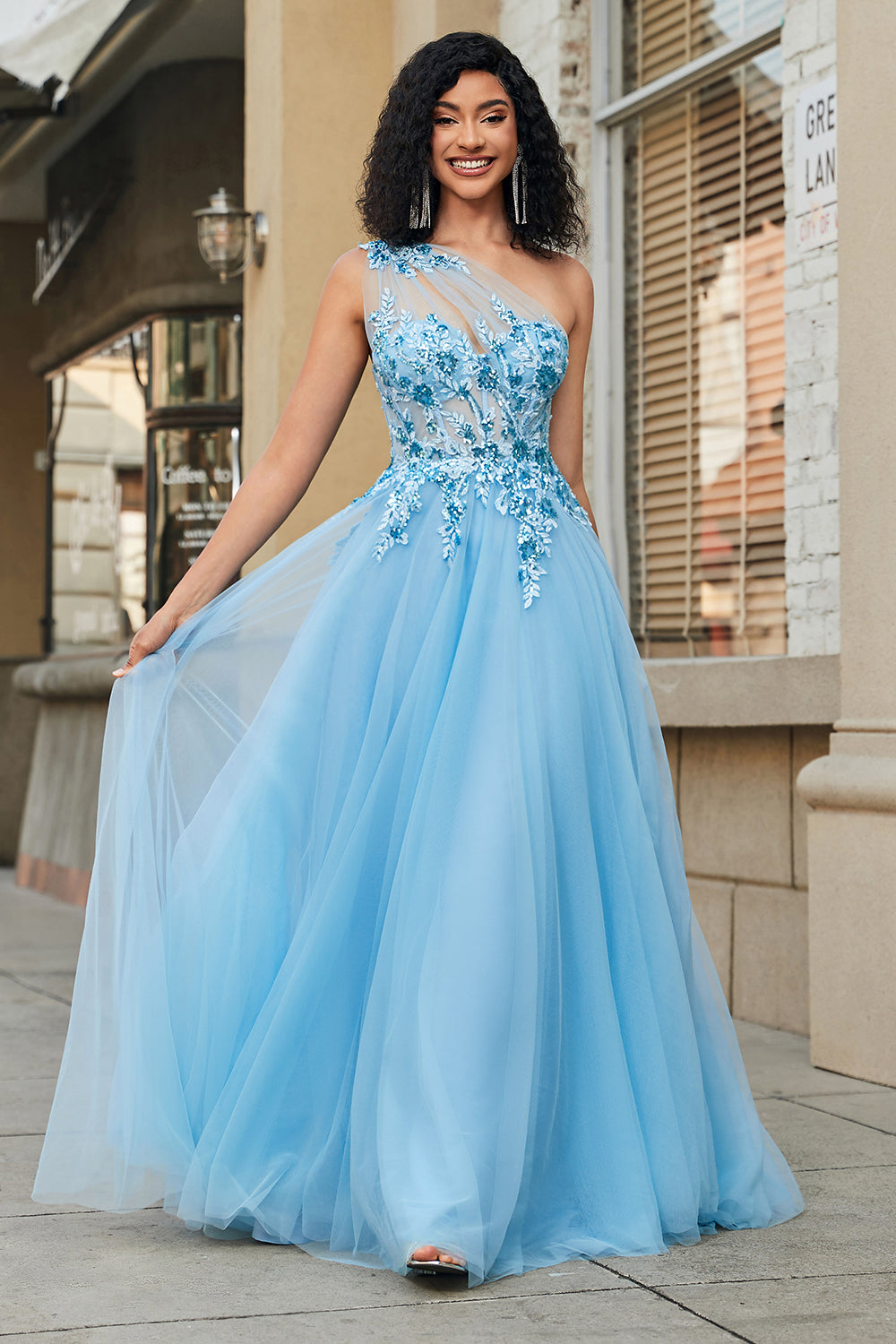 Wedtrend Women Light Blue Prom Dress A-Line One Shoulder Sequin Long Evening Dress with Appliques WEDTREND Wedtrend Women Light Blue Prom Dress A-Line One Shoulder Sequin Long Evening Dress with Appliques WEDTREND