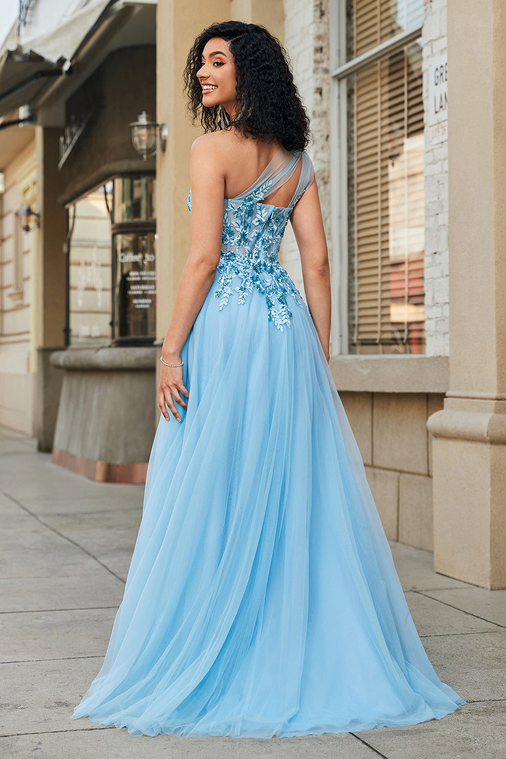 Wedtrend Women Light Blue Prom Dress A-Line One Shoulder Sequin Long Evening Dress with Appliques WEDTREND Wedtrend Women Light Blue Prom Dress A-Line One Shoulder Sequin Long Evening Dress with Appliques WEDTREND