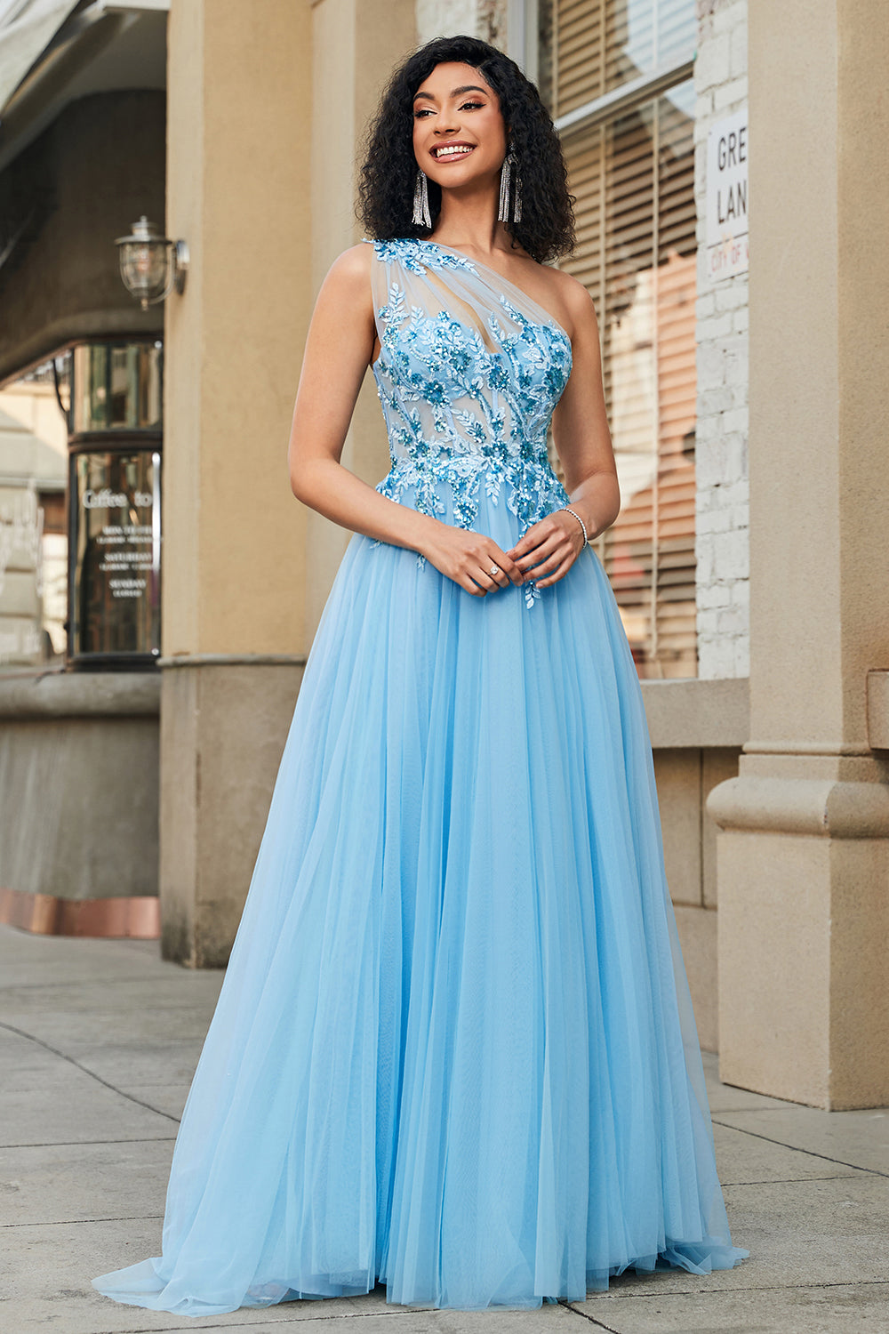 Wedtrend Women Light Blue Prom Dress A-Line One Shoulder Sequin Long Evening Dress with Appliques – WEDTREND Wedtrend Women Light Blue Prom Dress A-Line One Shoulder Sequin Long Evening Dress with Appliques – WEDTREND