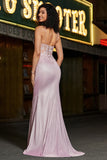 Sparkly Blush Mermaid Spaghetti Straps Long Corset Prom Dress with Beading