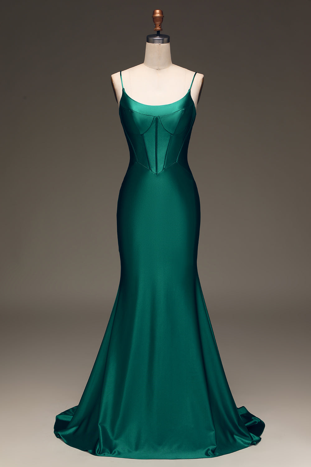 Dark Green Mermaid Spaghetti Straps Long Prom Dress With Sleeveless