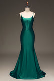 Dark Green Mermaid Spaghetti Straps Long Prom Dress With Sleeveless