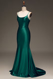 Dark Green Mermaid Spaghetti Straps Long Prom Dress With Sleeveless