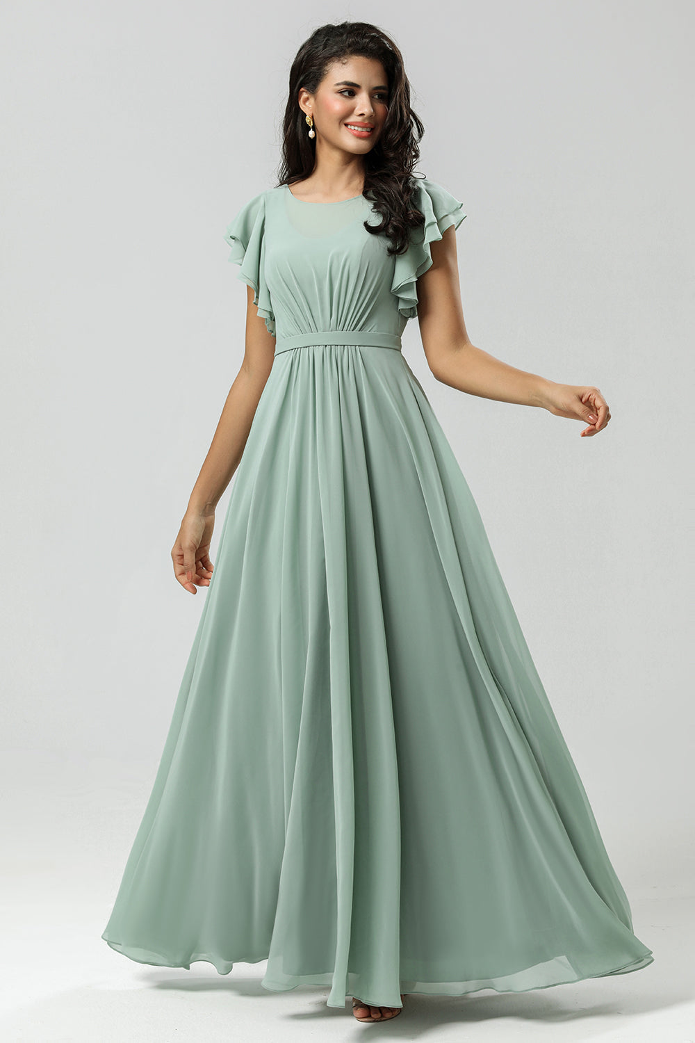 matcha bridesmaid dress Sheath Square Neck Ruched Satin Bridesmaid Dress in Matcha, Matcha / 0