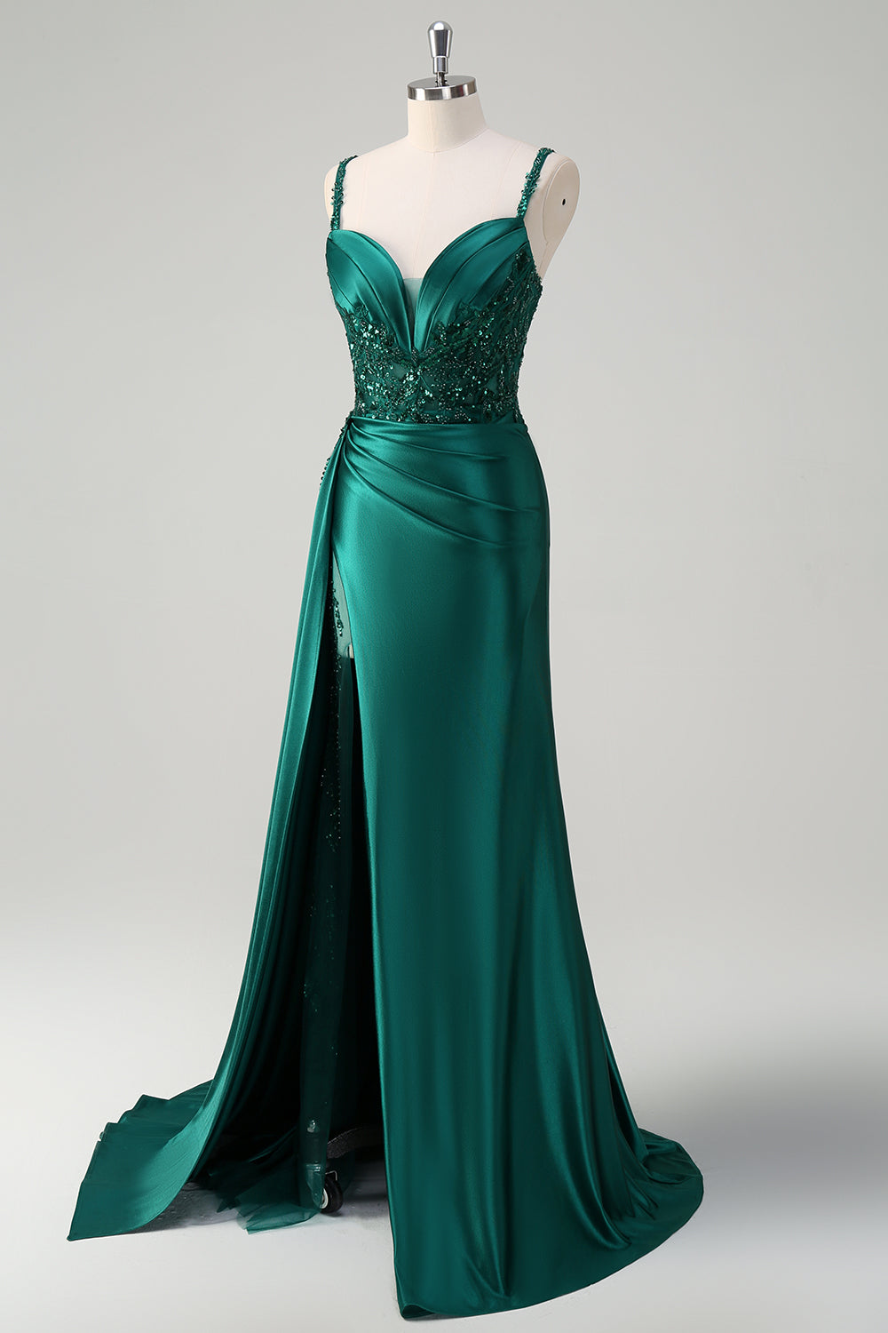 Wedtrend Women Blue Prom Dress Mermaid V-Neck Satin Long Appliques Sequin Party Dress With Slit WEDTREND Wedtrend Women Blue Prom Dress Mermaid V-Neck Satin Long Appliques Sequin Party Dress With Slit WEDTREND