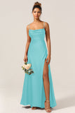 A-Line Spaghetti Straps Floor-Length Satin Bridesmaid Dress With Sleeveless