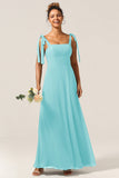 A-Line Spaghetti Straps Floor-Length Chiffon Bridesmaid Dress with Slit