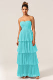 A-Line Sweetheart Floor Length Tiered Chiffon Bridesmaid Dress