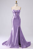 Sparkly Mermaid Sweetheart Corset Royal Blue Long Prom Dress with Slit