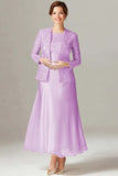 A Line Champagne Chiffon 2-Pieces Mother of the Bride Dress