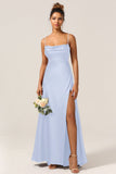 A-Line Spaghetti Straps Floor-Length Satin Bridesmaid Dress With Sleeveless