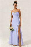 Green Flower A Line Spaghetti Straps Chiffon Long Bridesmaid Dress with Slit