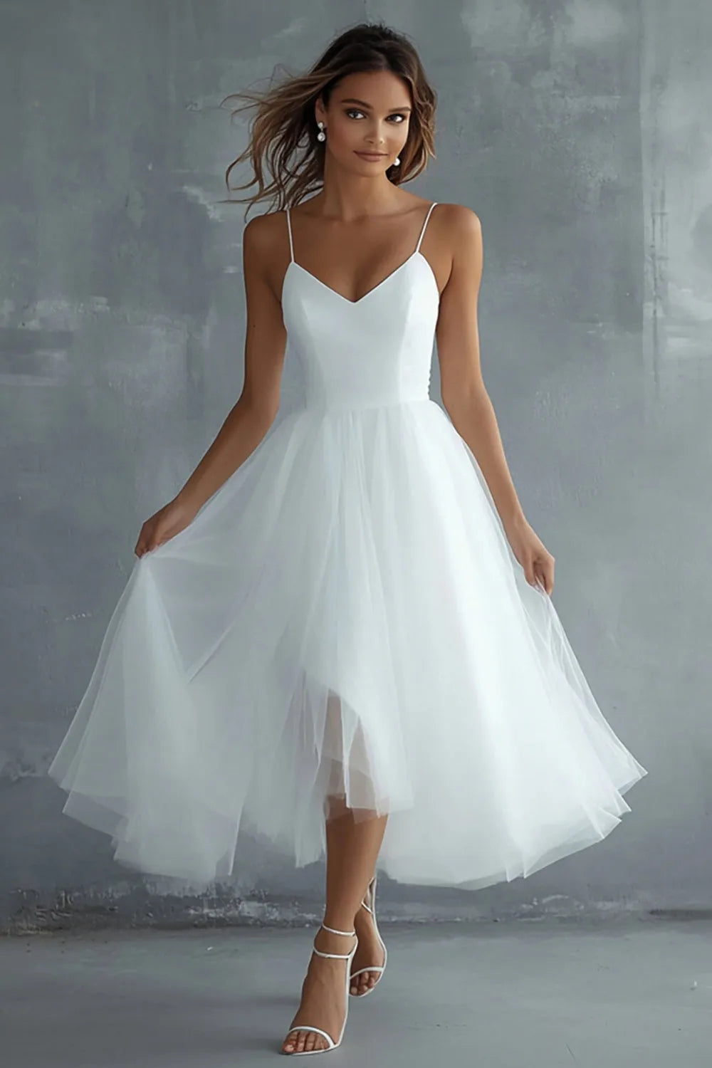 WEDTREND Women Simple White Graduation Dress Spaghetti Straps Tulle A Line Grad Ceremony Dress WEDTREND Women Simple White Graduation Dress Spaghetti Straps Tulle A Line Grad Ceremony Dress