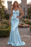 Green Mermaid Satin Ruched Strapless Prom Dress