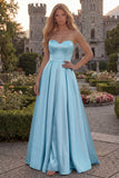 Fuchsia Strapless A Line Satin Maxi Prom Dress