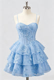 Daffodil A Line Floral Corset Tiered Ruffle Short Homecoming Dress