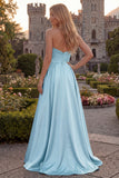 Fuchsia Strapless A Line Satin Maxi Prom Dress