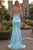 Green Mermaid Satin Ruched Strapless Prom Dress