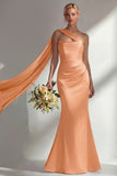 Burgundy Strapless Mermaid Satin Convertible Long Prom Dress with Streamer