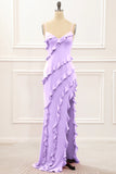 Spaghetti Straps Jade Tiered Mermaid Bridesmaid Dress With Slit