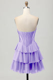 Tiered Strapless A Line Corset Blue Homecoming Dress