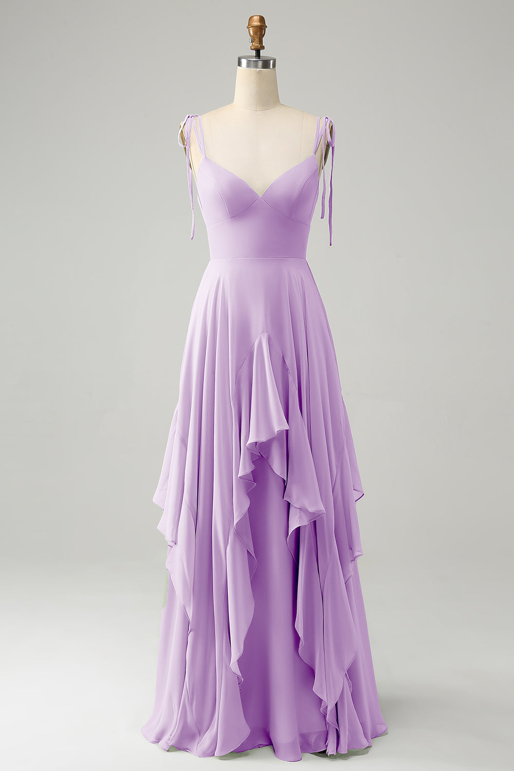 Wedtrend Women Bridesmaid Dress with Ruffles A Line Spaghetti Straps Chiffon Long Wedding Party Dress, Lilac / US22W